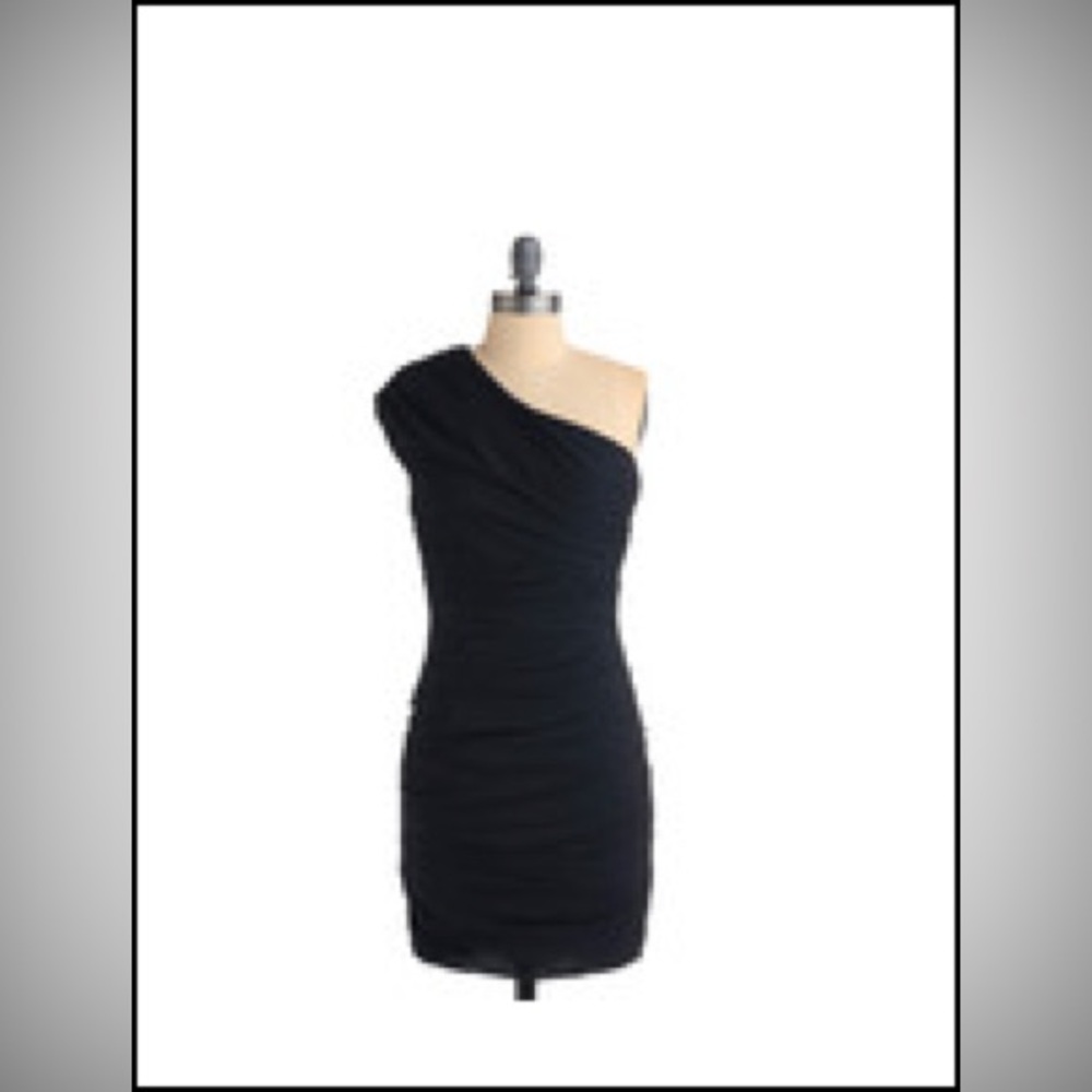 ModCloth ark & co Ruche Navy Blue one shoulder Dress — Size S